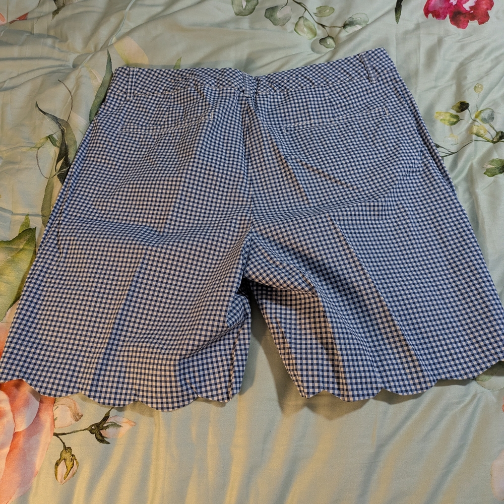 Caribbean Joe Blue and White Gingham Scallop-Hem Women's Shorts - Picture 3 of 3